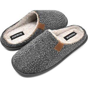 COFACE Memory Foam Slippers Men’s 11 EU 46 Herringbone Faux Fur Indoor Outdoor